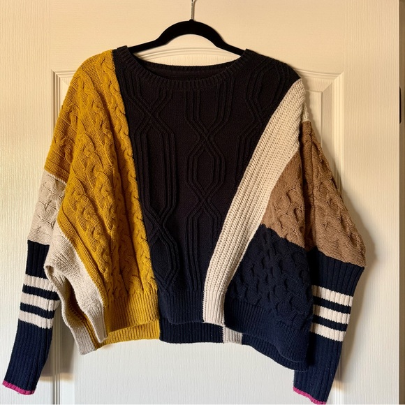 Anthropologie Sweaters - Anthropologie Maeve Colorblock Cable Knit Sweater XS Preppy